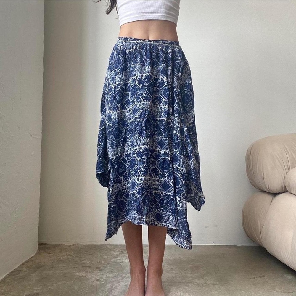 Hollister Blue White Print Asymmetrical Hem Boho Midi Skirt